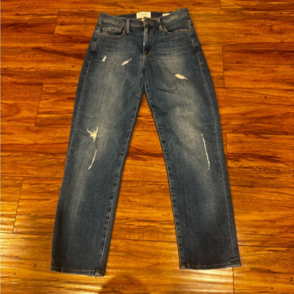 Frame Dark wash distressed denim jeans - Le Nouveau Straight Size 24